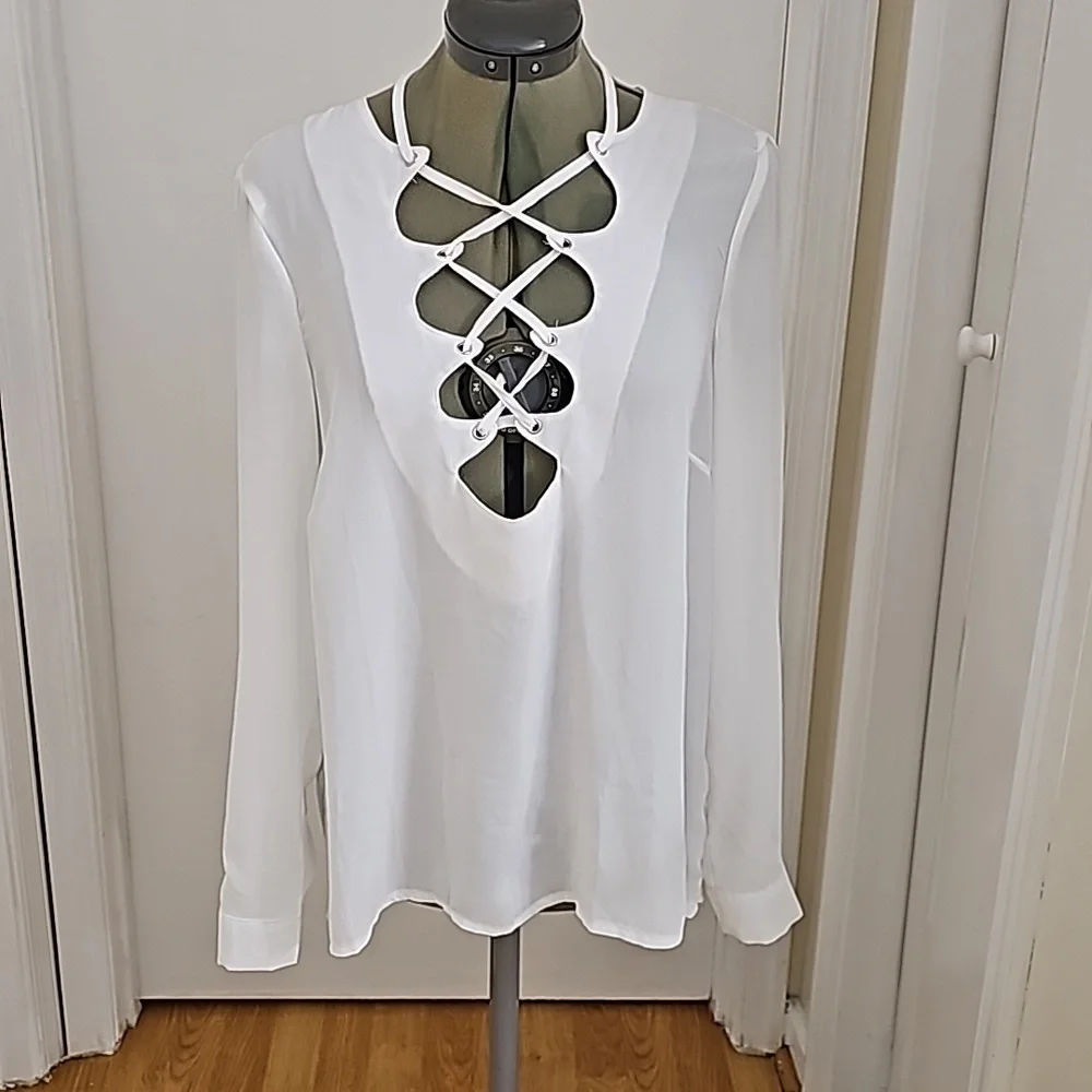 Missguided Scallop Lace up long sleeve Blouse Sz 8 - Picture 2 of 12